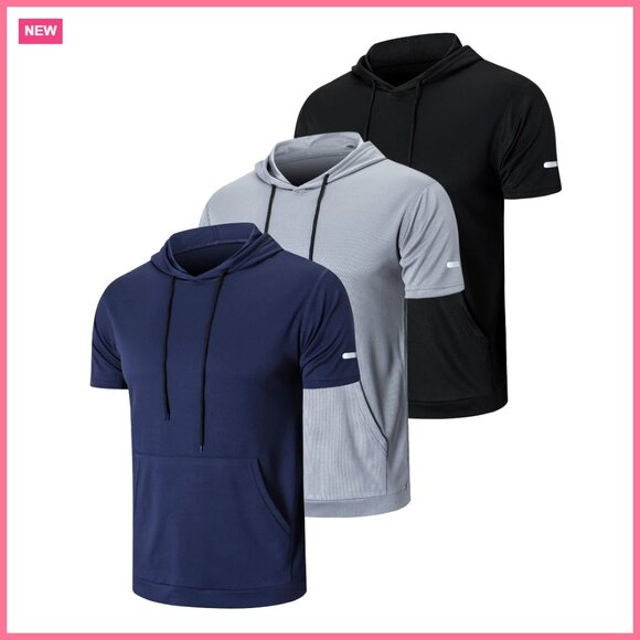 Quick Dry Moisture Wicking Short Sleeve Mesh Athletic T-Shirts with Hoodie